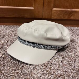NWT Y2K Cream Faux‎ Leather Cap with Chain Accent